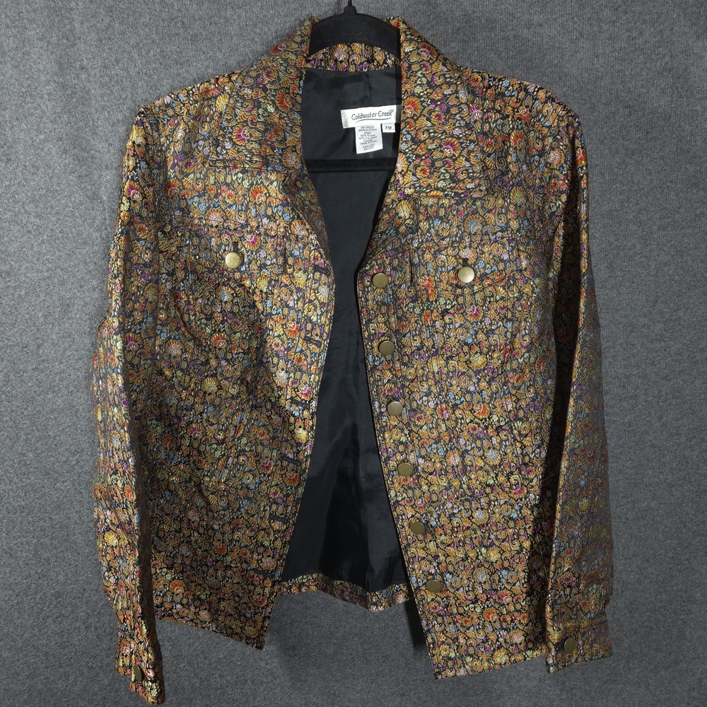 Vtg Coldwater Creek Jacket PM Petite Medium Floral‎ Metallic Brocade 90s Y2K